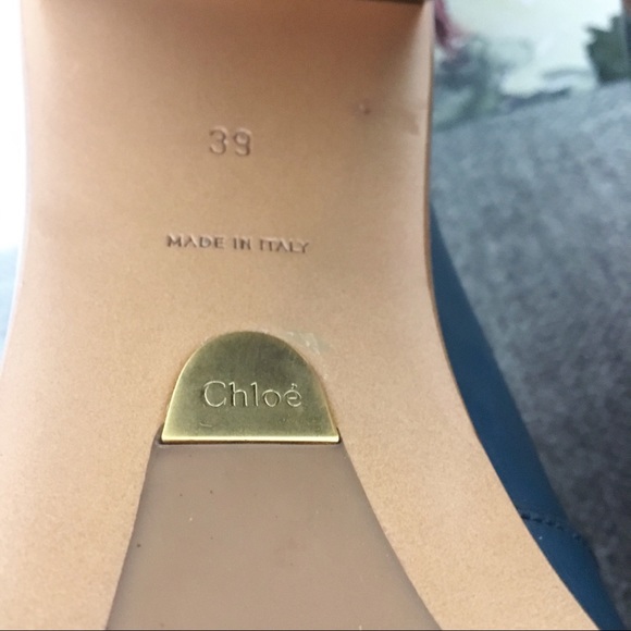 Chloe Blue Leather Brogue Block Oxford Block Heels - Picture 8 of 8